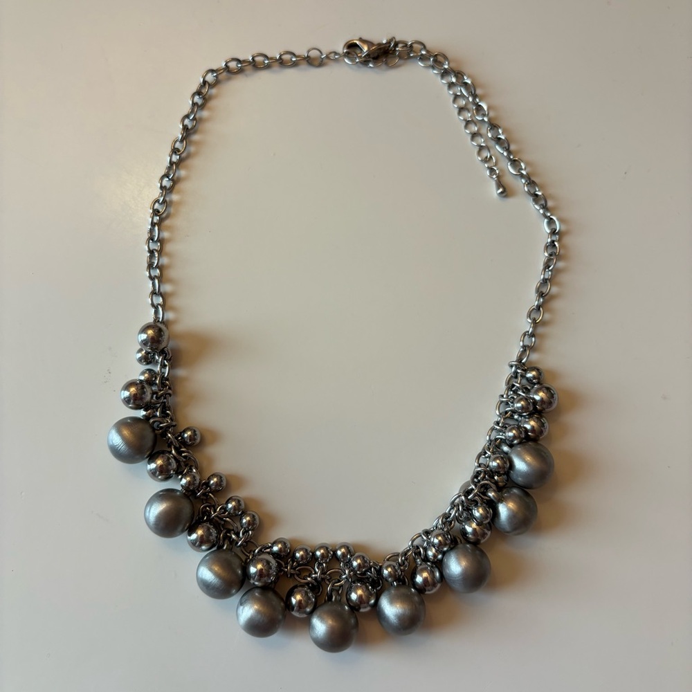 Lia Sophia silver beaded statement necklace